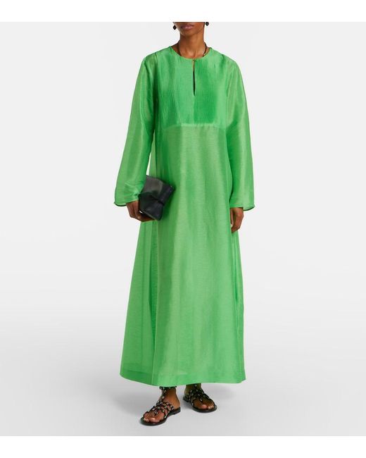 Tory Burch Green Pleated Linen And Silk Kaftan
