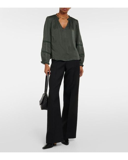 Velvet Green Koren Lace-Trimmed Blouse