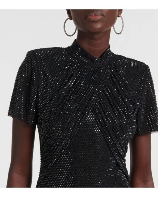 Self-Portrait Black Rhinestone-embellished Midi Dress