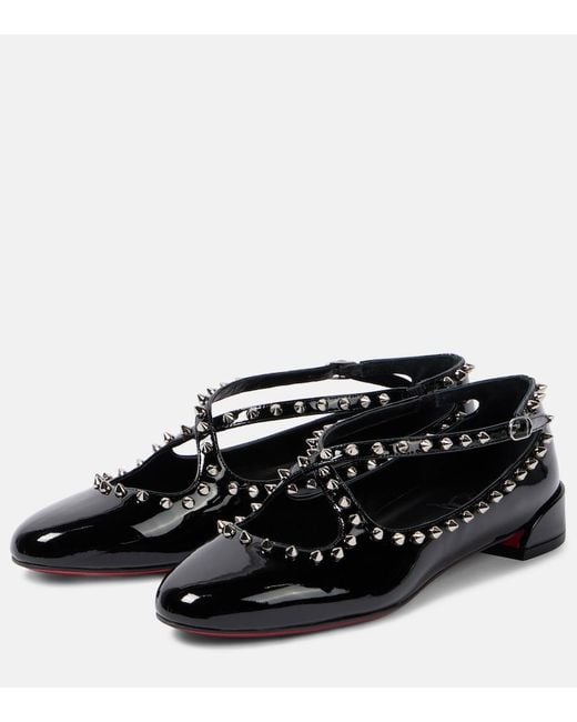 Christian Louboutin Black Pilouta Jane Spikes Patent Flat