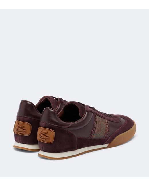 Etro Brown Pegaso Suede-Trimmed Leather Sneakers