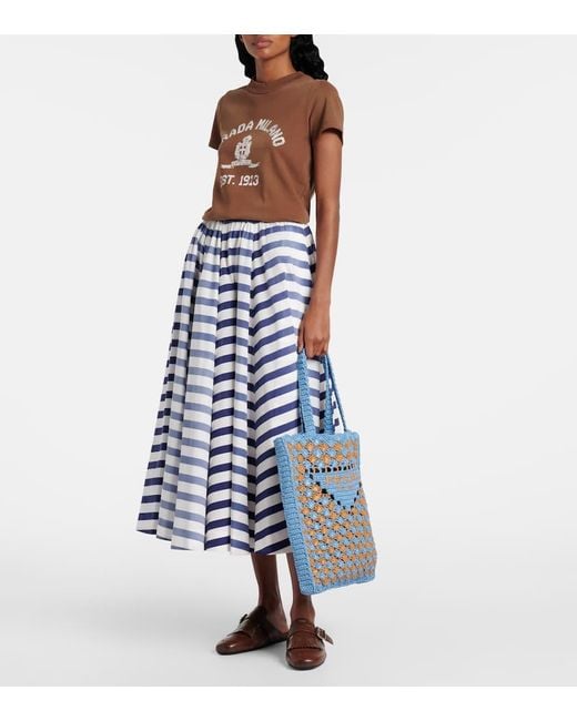 Prada Blue Light And Caramel Crochet Shopping Bag