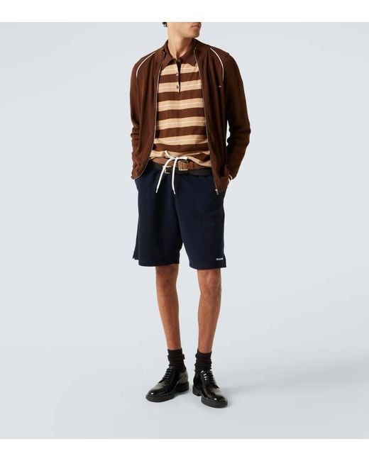 Polo De Algodon A Rayas Con Logo Miu Miu de hombre de color Brown