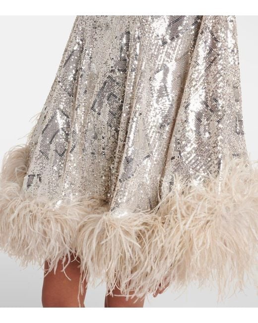 ‎Taller Marmo Natural Nassau Sequined Feather-Trimmed Cape