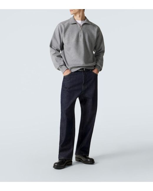 Jil Sander Gray Cotton Terry Half-Zip Sweatshirt for men