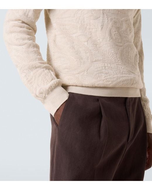 Etro Natural Jacquard Wool-Blend Polo Sweater for men