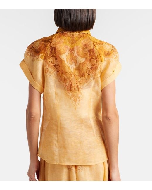 Zimmermann Orange Como Paisley Linen And Silk Blouse