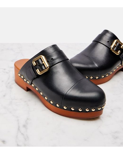 Chloé Black Jeannette Embellished Leather Clogs