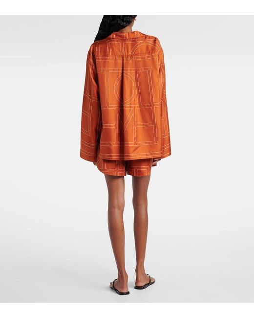 Totême Orange Silk Embroidered Monogram Shirt