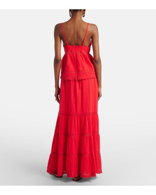 Melissa Odabash Red Marley Crochet-Trimmed Cotton Maxi Skirt