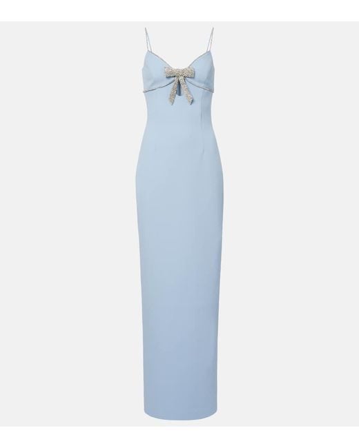 Rebecca Vallance Blue Bow-Detail Embellished Crepe Gown
