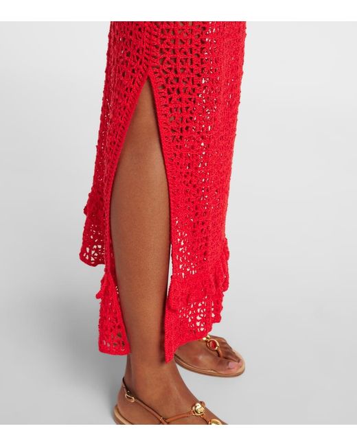 Anna Kosturova Red Rosette Crochet Cotton Maxi Skirt