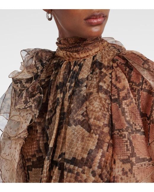 Zimmermann Brown Memento Ruffled Silk Blouse