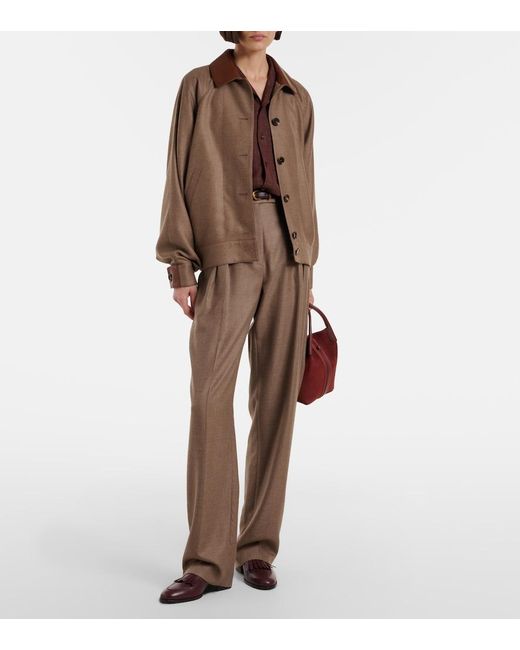 Loro Piana Brown Chad Pleated Cashmere And Silk Wide-Leg Pants
