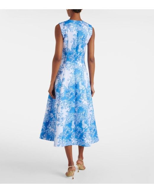 Emilia Wickstead Blue Mara Floral-Print Faille Midi Dress
