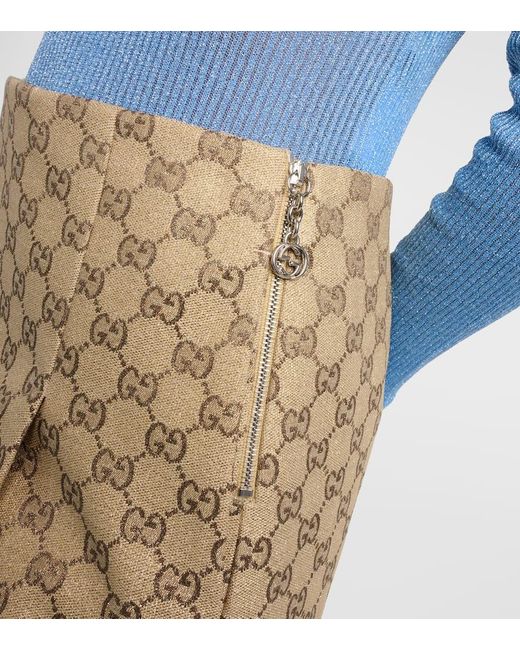 Minifalda de lona con GG y glitter Gucci de color Natural