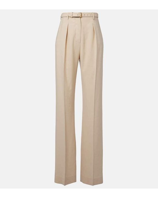 Loro Piana Natural Belted Linen And Wool Straight Pants