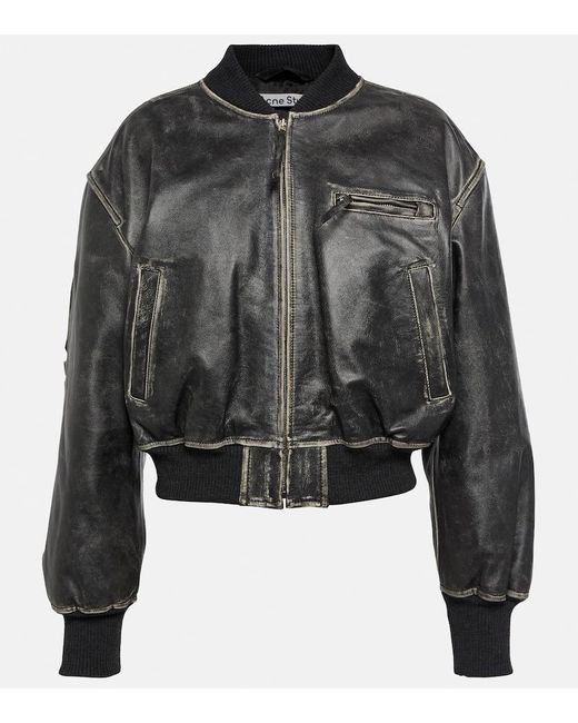 Acne Black New Lomber Leather Bomber Jacket