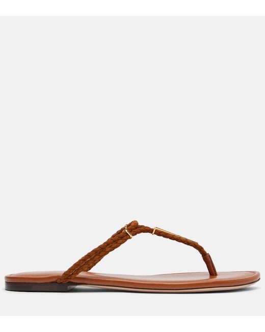 Tom Ford Brown Braided Leather Thong Sandals