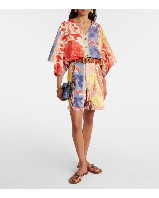 Etro Red Printed Denim Shorts
