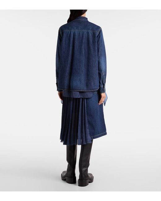 Sacai Blue Denim And Satin Shirt