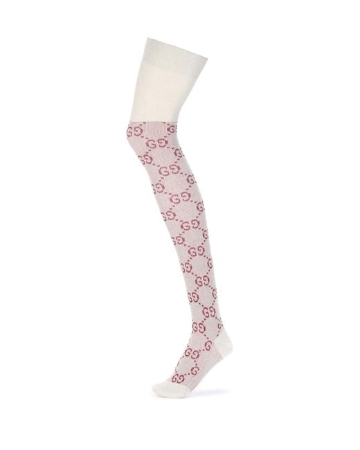 Gucci Pink Gg Knee-high Socks