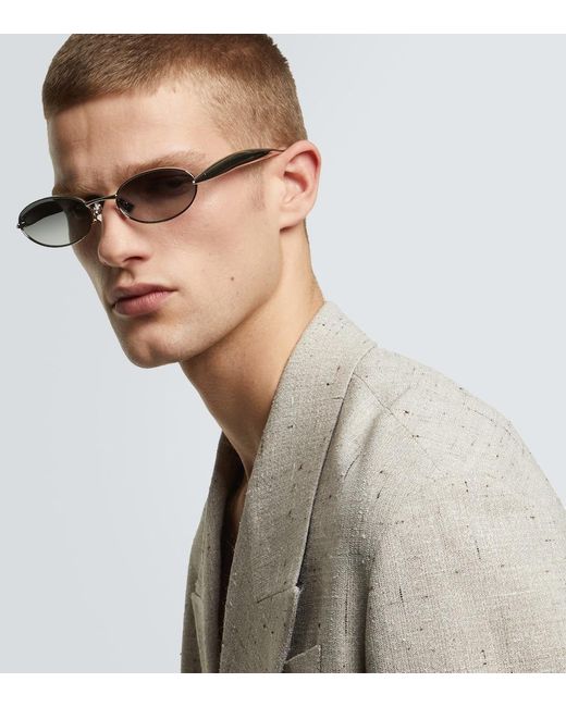Bottega Veneta Gray Sardine Oval Sunglasses for men