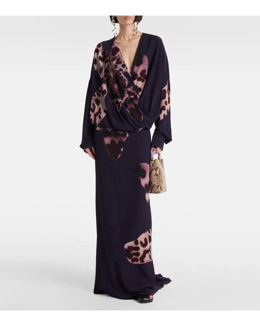 Dries Van Noten Blue Printed Maxi Skirt