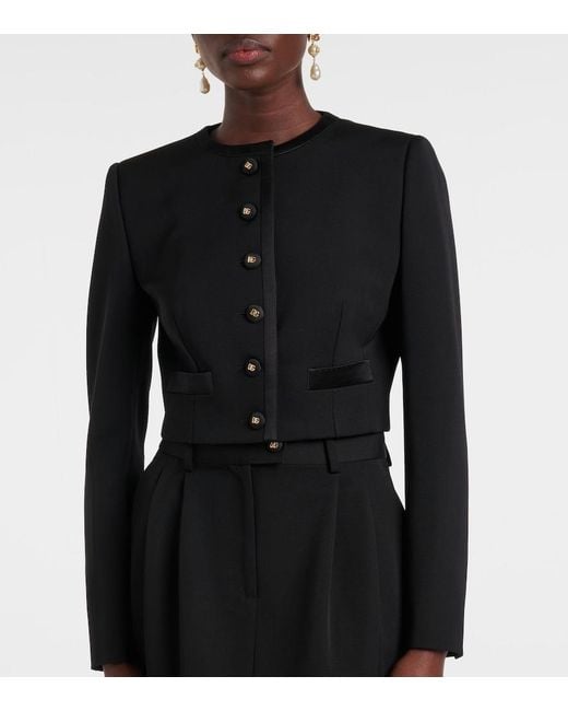 Dolce & Gabbana Black Cropped Wool-Blend Jacket