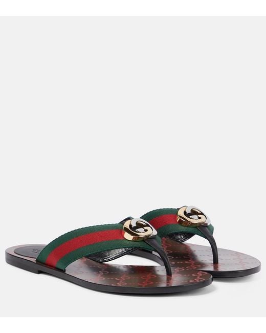 Gucci Men's Web Leather Thong Sandals - Bergdorf Goodman