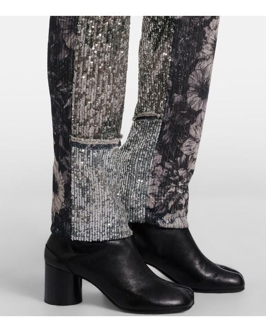 Maison Margiela Gray Sequined Patchwork Slim Pants
