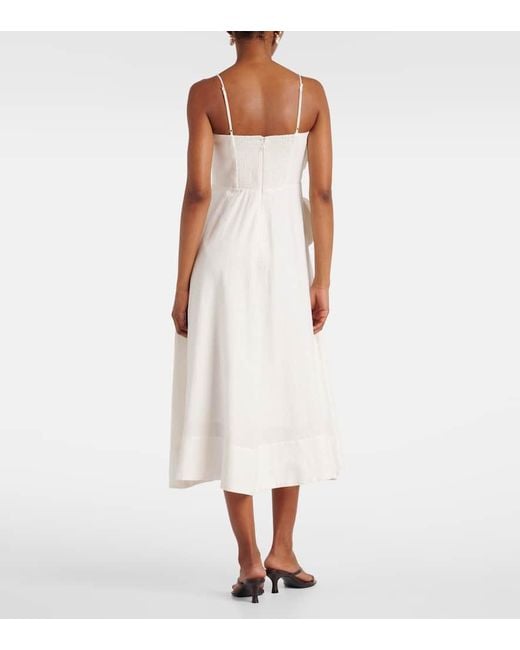 Vestido Midi En Mezcla De Lino Con Aplique Floral Farm Rio de color White