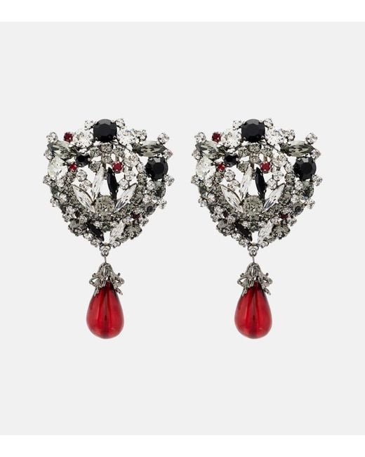 Saint Laurent White Crystal-Embellished Clip-On Earrings