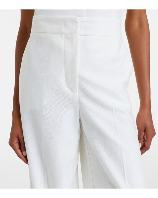 Max Mara White Cotton Pique Wide-Leg Pants