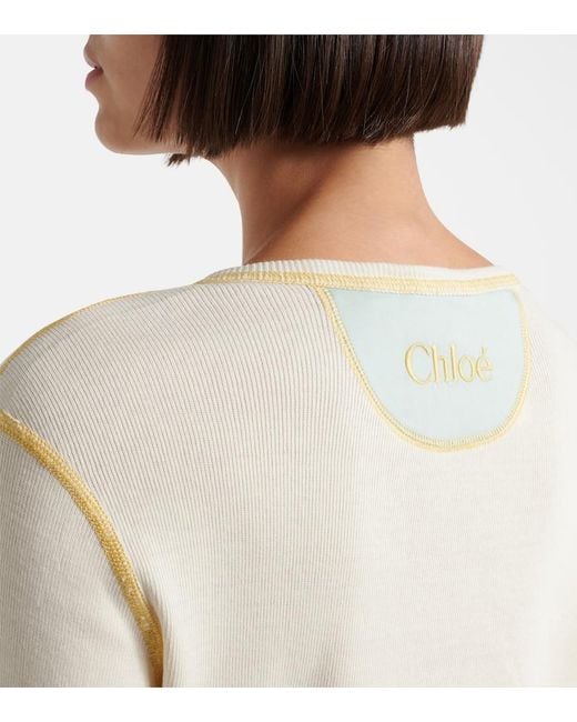 Chloé White Ribbed-Knit Cotton Jersey Henley Shirt