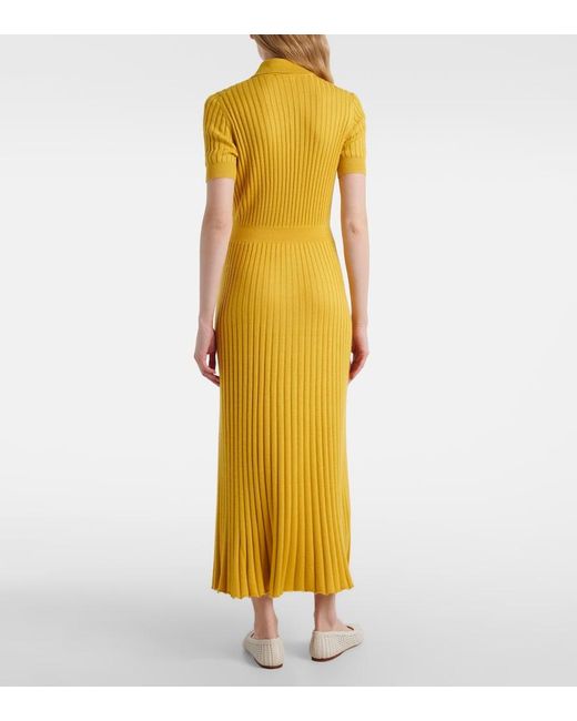 Gabriela Hearst Yellow Pleated Cashmere And Silk Polo Dress