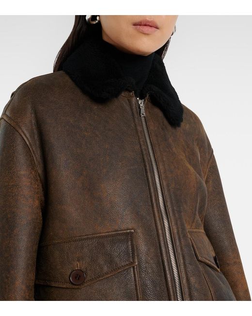 Nour Hammour Brown Anton Shearling-Lined Leather Bomber Jacket
