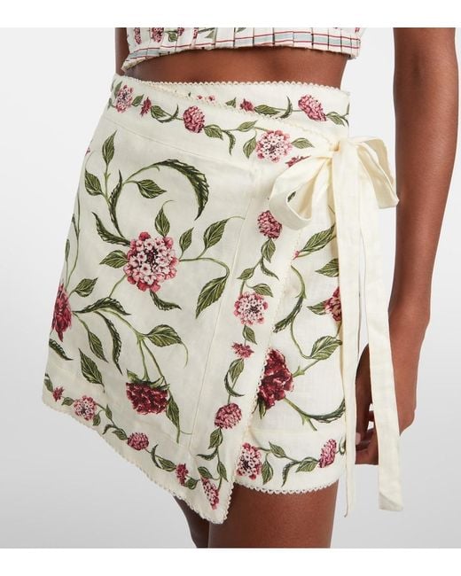 Agua Bendita White Luna Floral Linen Beach Cover-Up