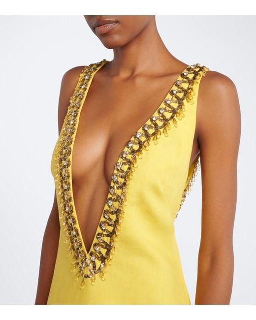 Valentino Yellow Embellished Linen Gown
