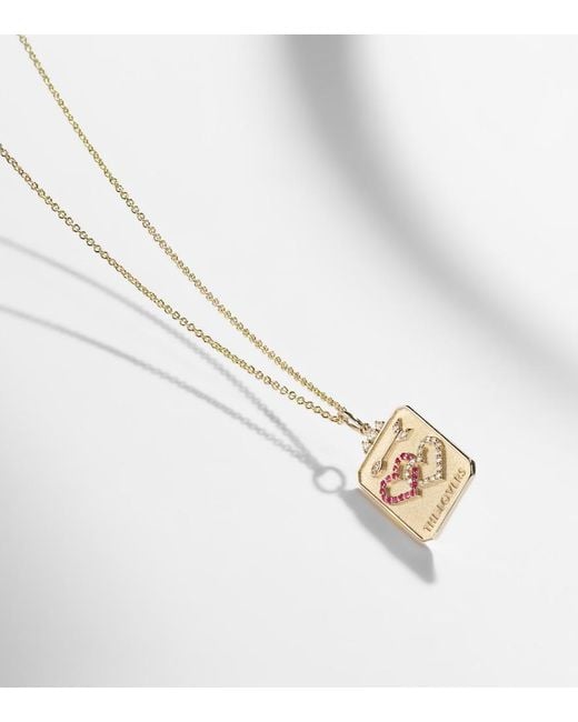 Sydney Evan Metallic The Lovers Tarot Card 14Kt Necklace With Rubies And Diamonds