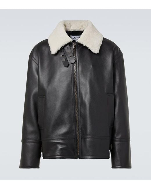 Loewe Black Shearling-Trimmed Leather Jacket for men