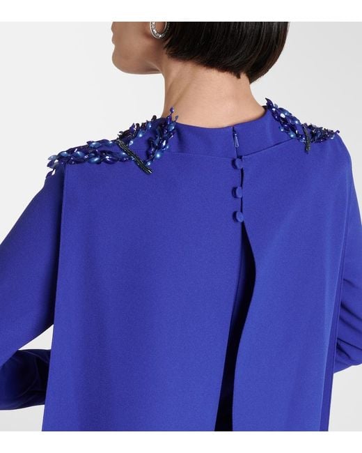Safiyaa Blue Ginevra Embellished Caped Gown