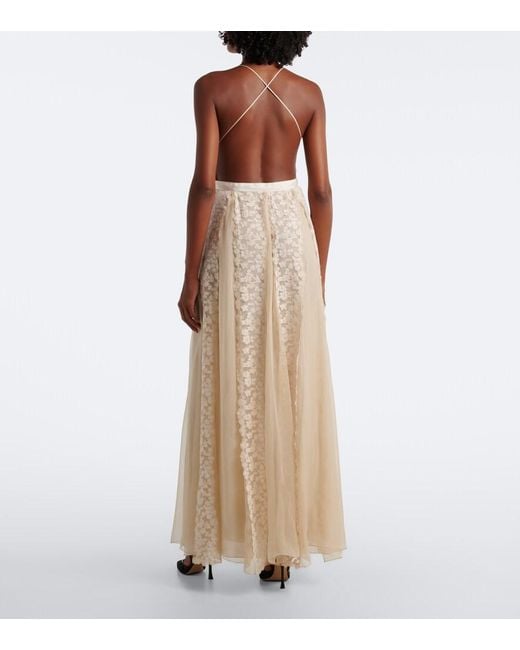 Fendi White Silk Chiffon And Lace Maxi Dress