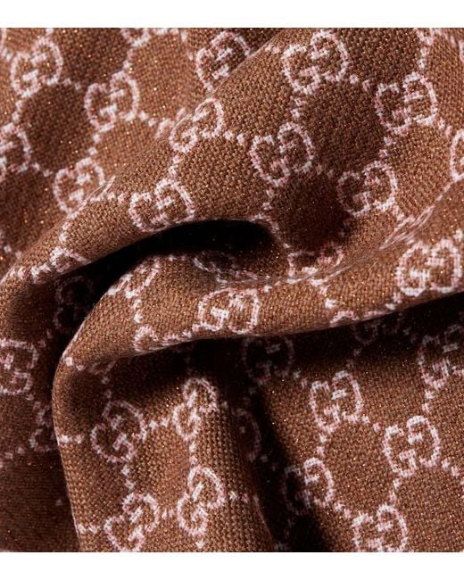 Bufanda En Mezcla De Lana En Jacquard Con Gg Gucci de color Brown