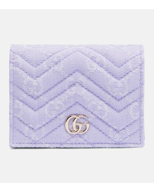 Gucci Gg Marmont Denim Wallet in Purple | Lyst