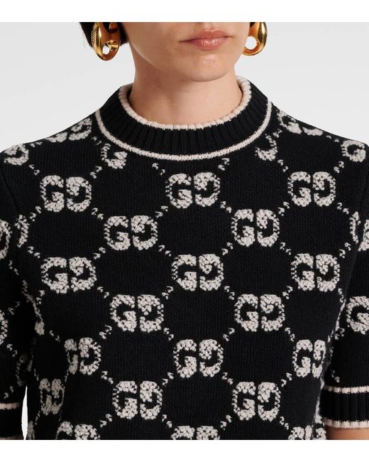 Gucci Black Gg Jacquard Wool Boucle Top