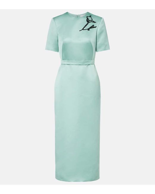 Erdem Women's Green Floral Belted Duchesse Satin Midi Dress