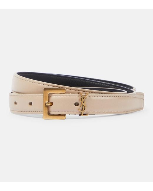 Saint Laurent Natural Cassandre Leather Belt