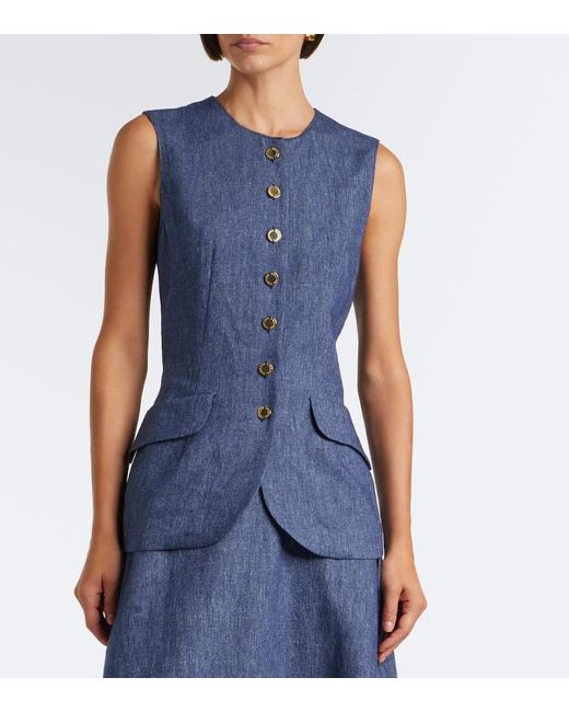Carolina Herrera Blue Linen, Wool, Silk, And Cashmere Vest