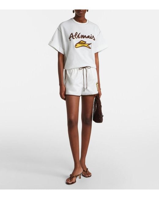 ALÉMAIS White Scuba Patch-Applique Cotton Shorts